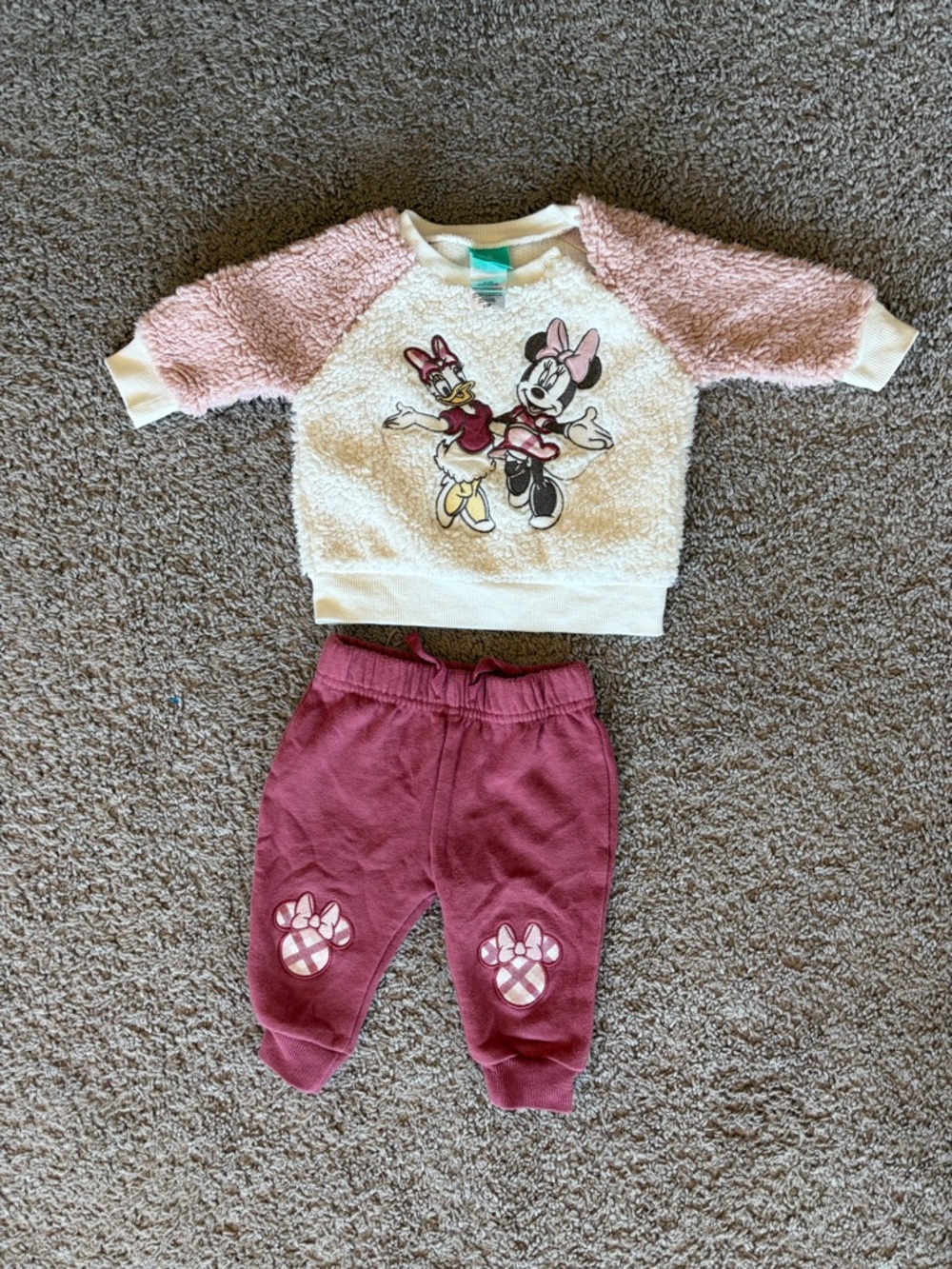 Disney Minnie & Daisy Pink Sherpa Top and Burgundy Bottoms Set - Kids